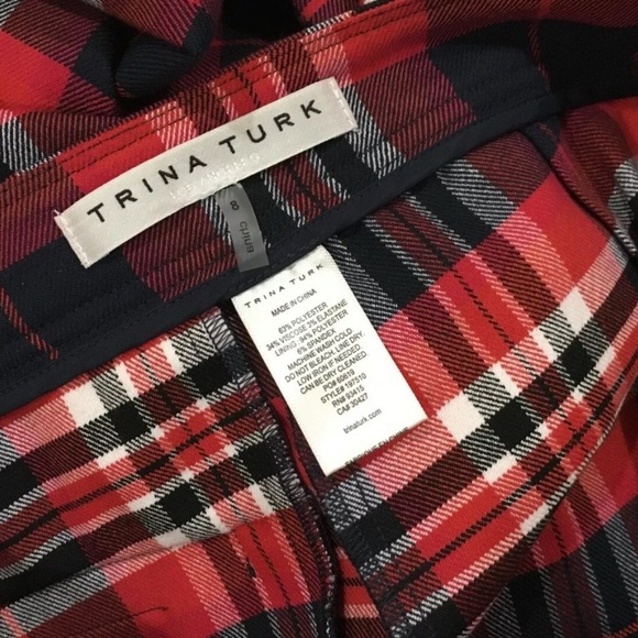 Trina Turk Mercury Pants Ankle Plaid Tartan Red Navy Size 8 Womens Holiday Xmas - Picture 10 of 11
